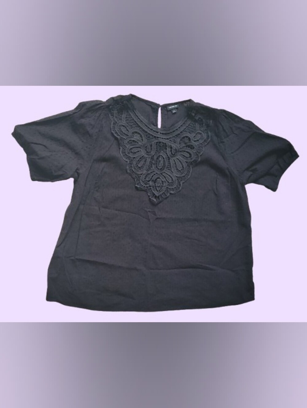 Lace-Trim Puff Short Sleeve Top - Black, Torrid Size 1x, Cotton